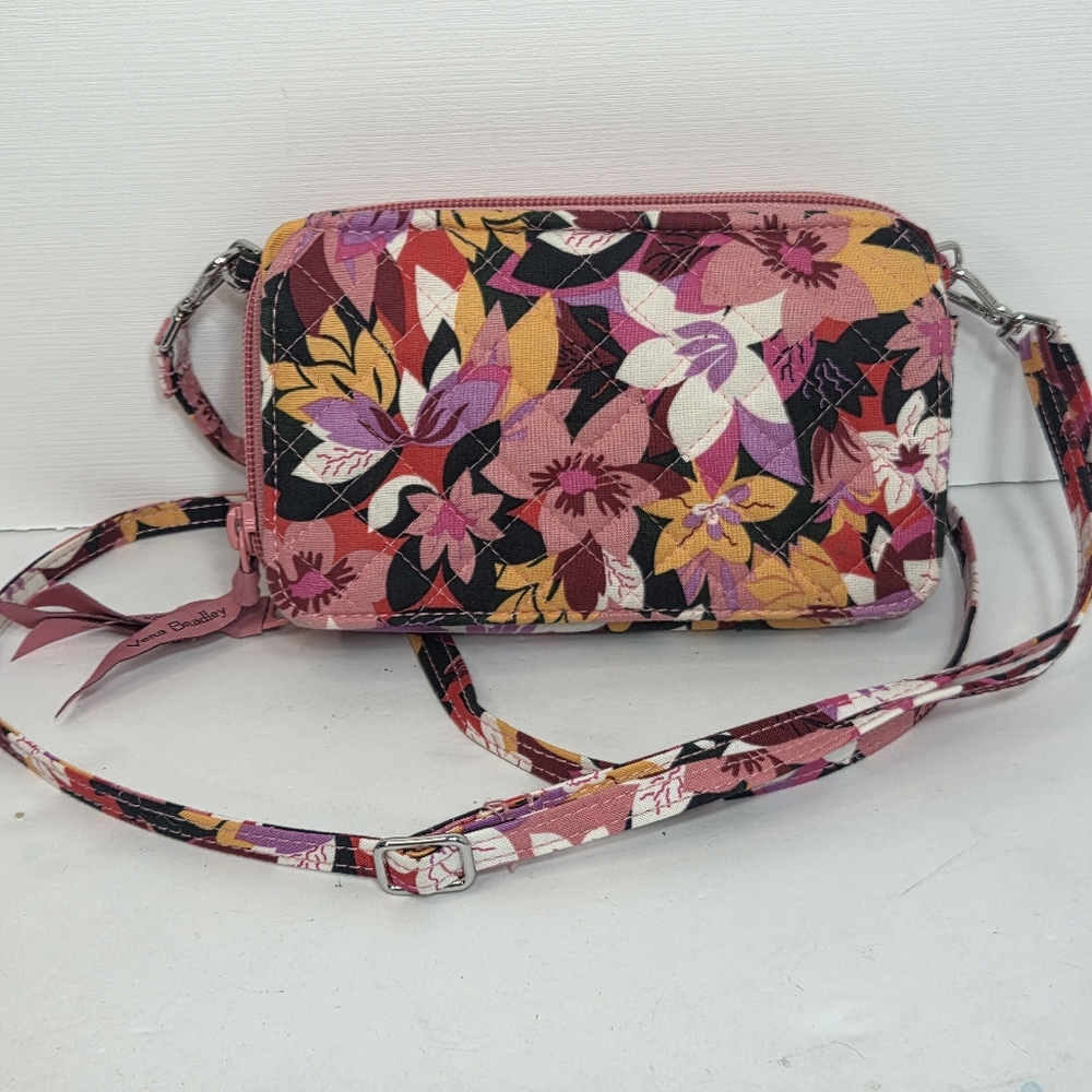 vera bradley rosa floral wallet purse woc pink coral quilted rfid protection